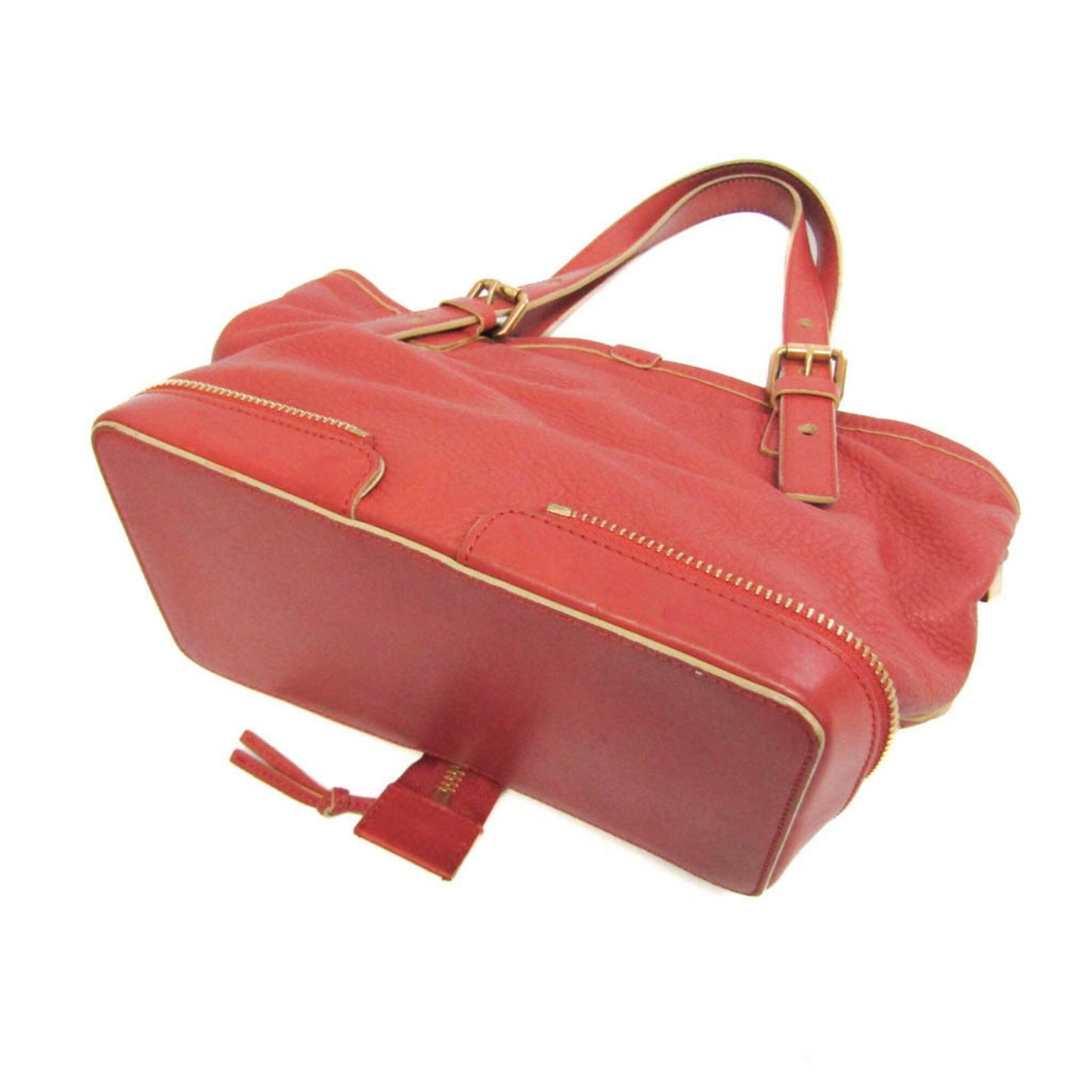 Chloe Hand Bag Tote Purse Leather Red Brown Authentic