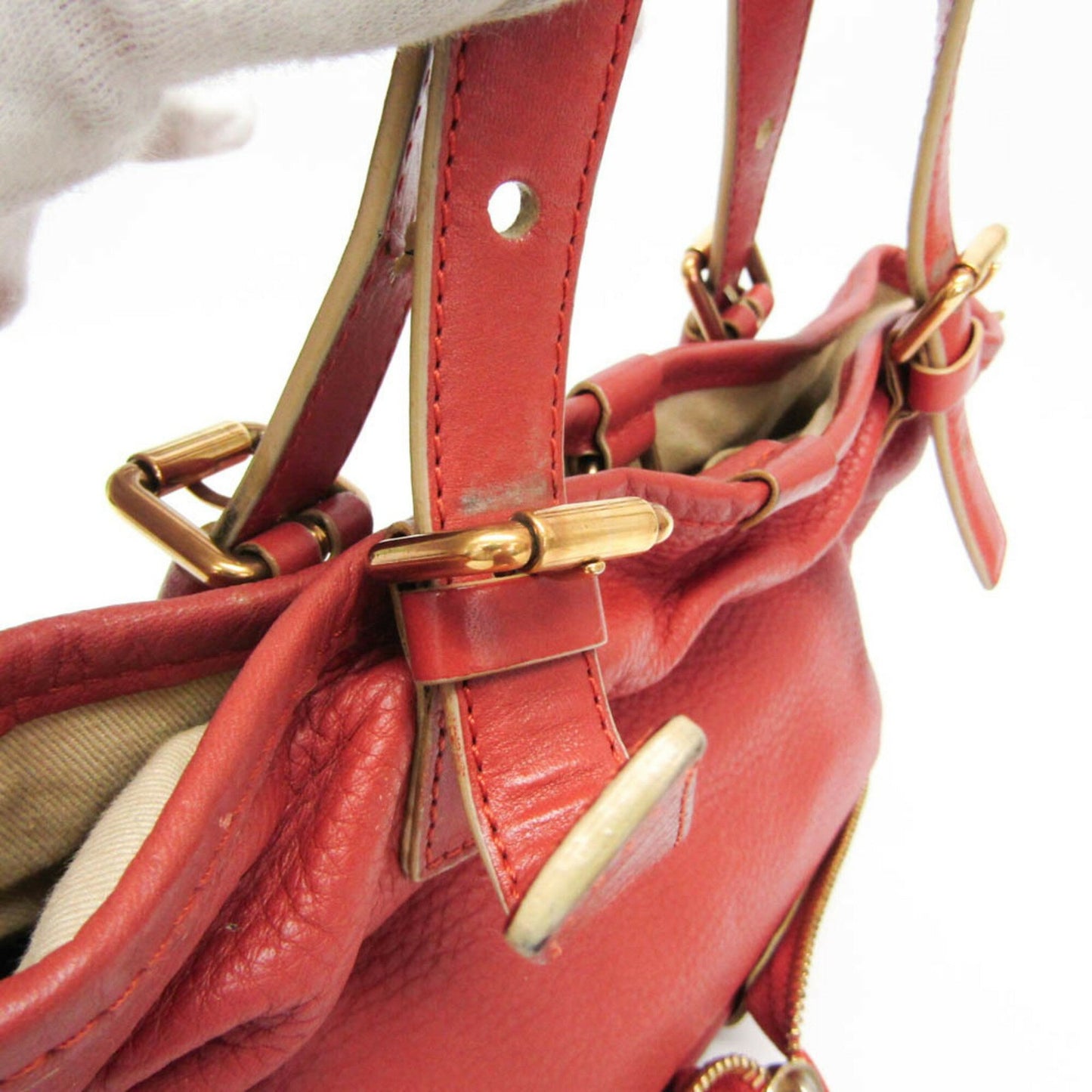 Chloe Hand Bag Tote Purse Leather Red Brown Authentic