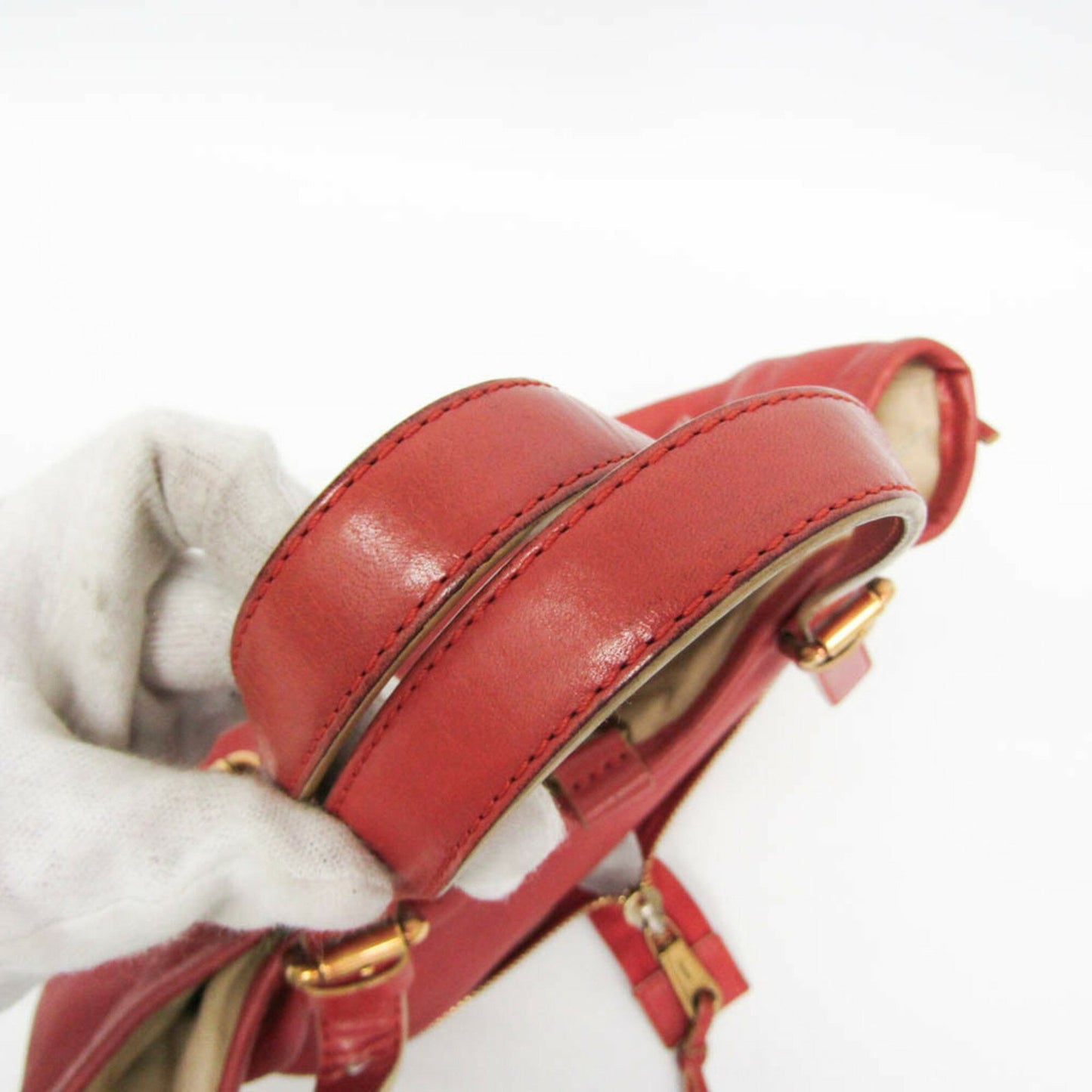 Chloe Hand Bag Tote Purse Leather Red Brown Authentic