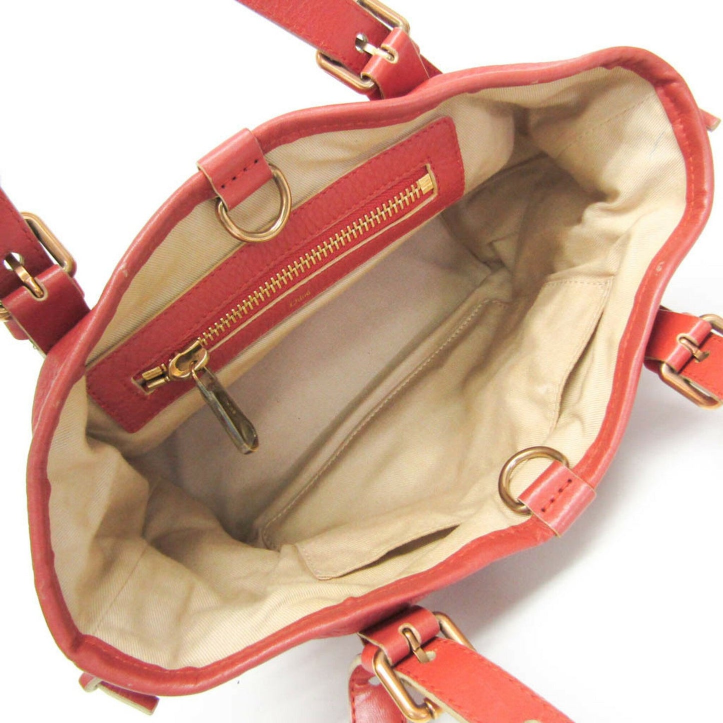 Chloe Hand Bag Tote Purse Leather Red Brown Authentic