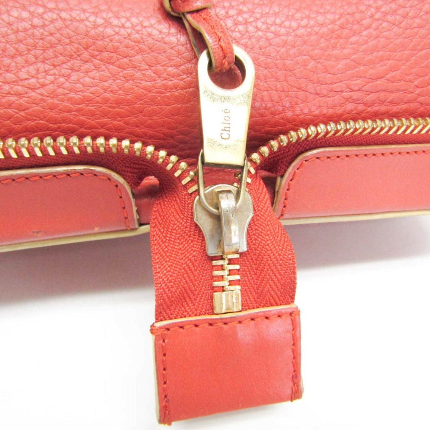 Chloe Hand Bag Tote Purse Leather Red Brown Authentic
