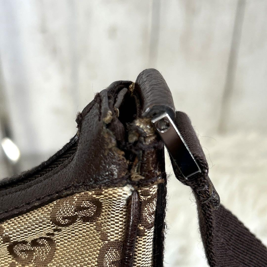 GUCCI Shoulder Bag Purse GG Canvas Leather Authentic Brown