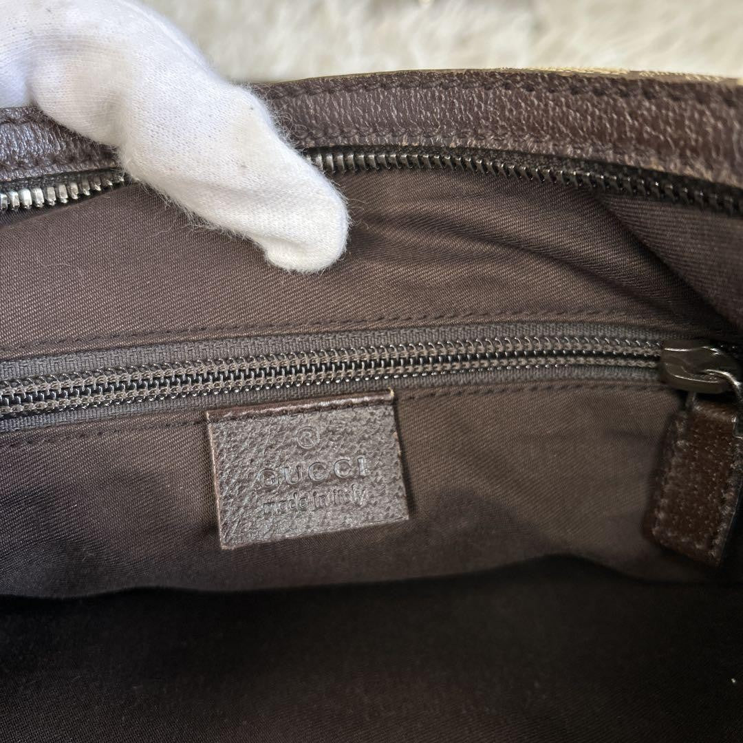 GUCCI Shoulder Bag Purse GG Canvas Leather Authentic Brown