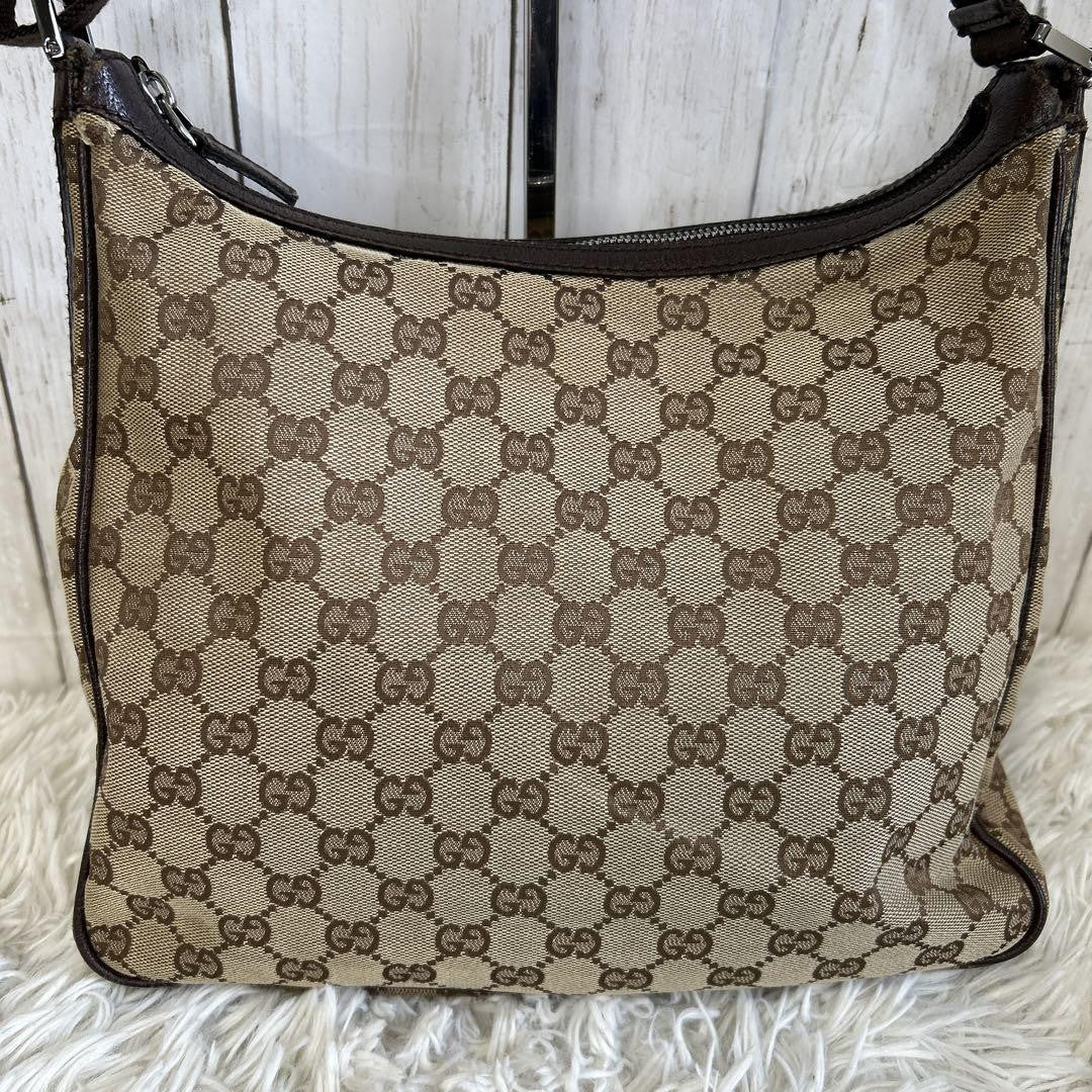 GUCCI Shoulder Bag Purse GG Canvas Leather Authentic Brown