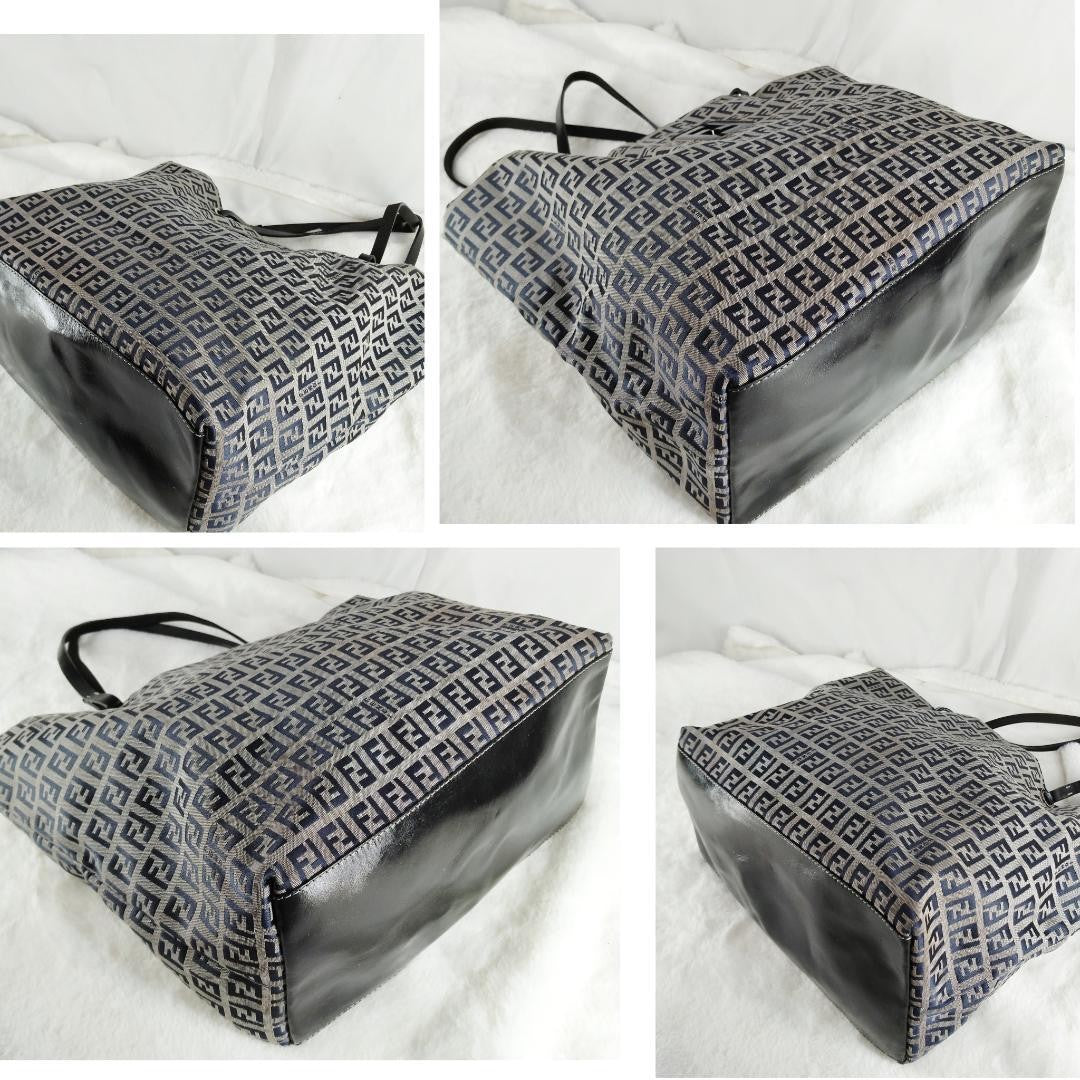 FENDI Hand Bag Tote Purse FF Zucchino Leather Black Authentic