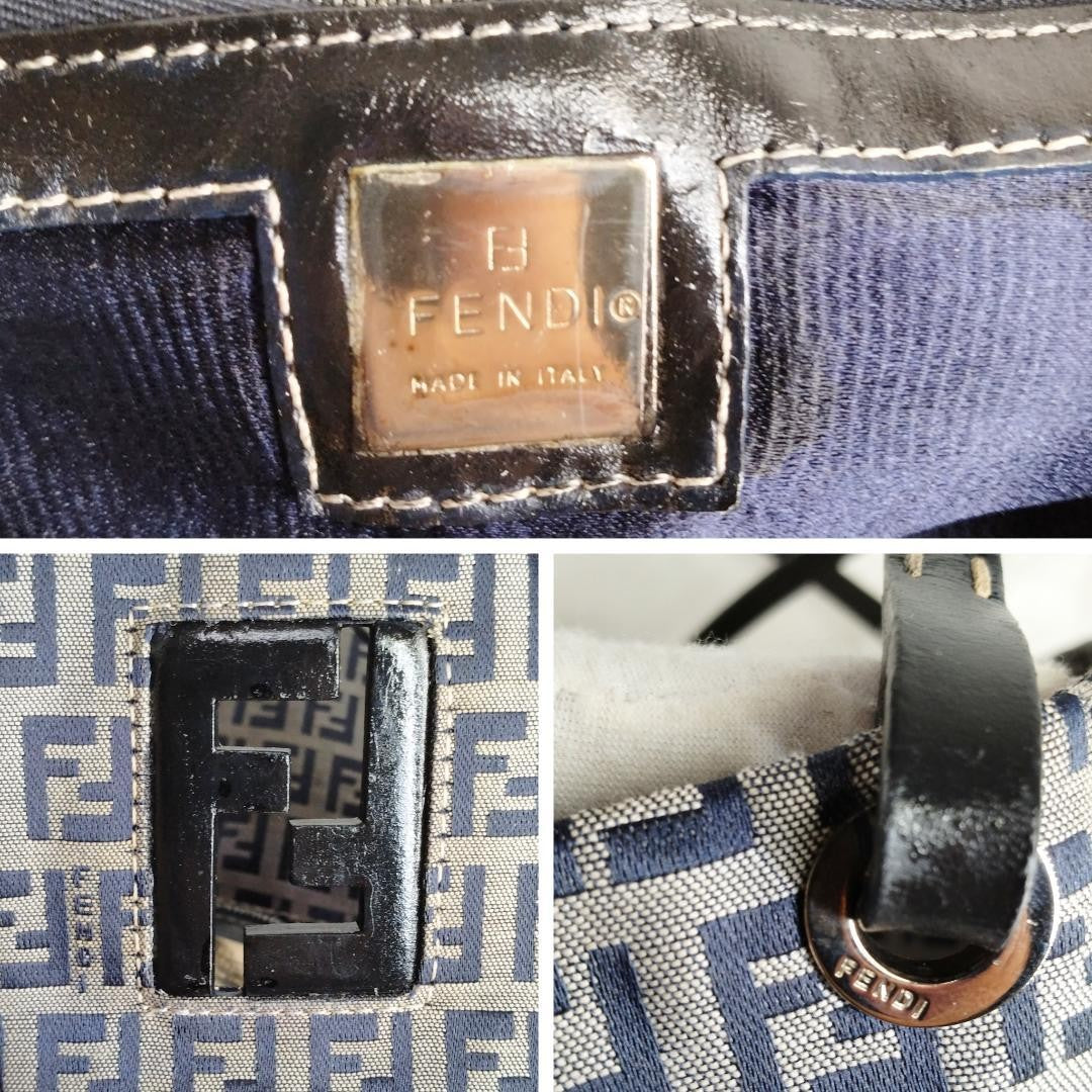 FENDI Hand Bag Tote Purse FF Zucchino Leather Black Authentic