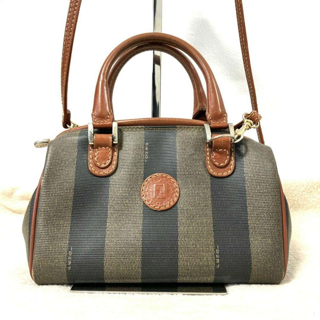 FENDI Shoulder Bag Purse FF Pecan PVC Authentic