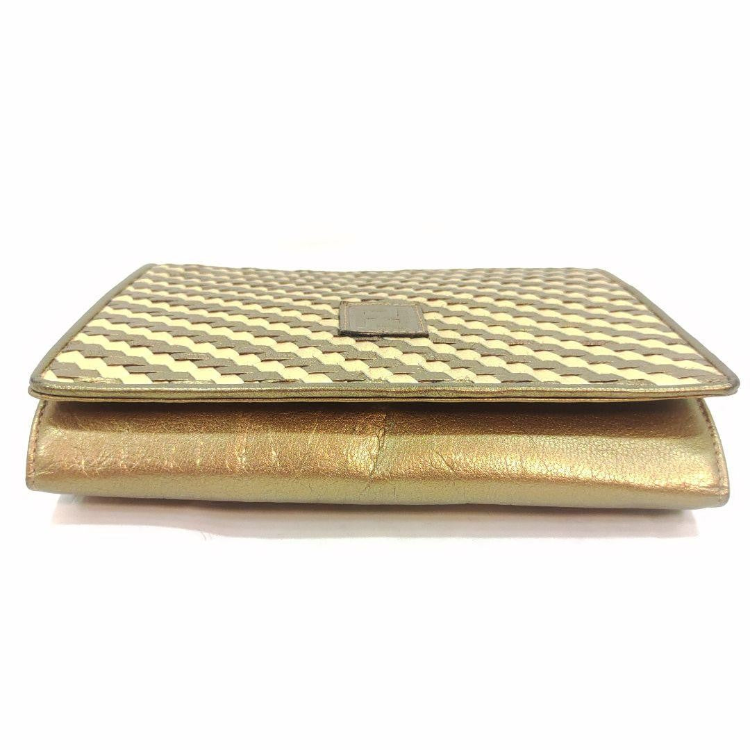 FENDI Shoulder Bag Purse FF Leather Gold Authentic