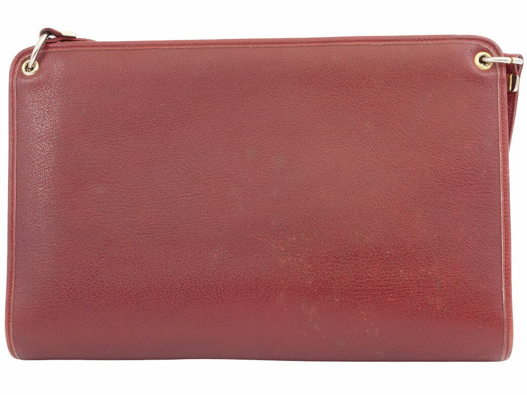 Christian Dior Shoulder Bag Purse Logo Leather Bordeaux Authentic