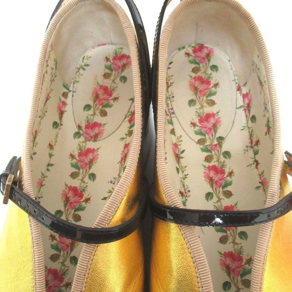 GUCCI Shoes Pumps Heel EU 36.5 US 6.5 Leather Gold Black Authentic