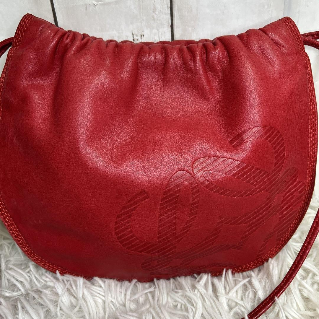 LOEWE Shoulder Bag Purse Anagram Leather Red Authentic