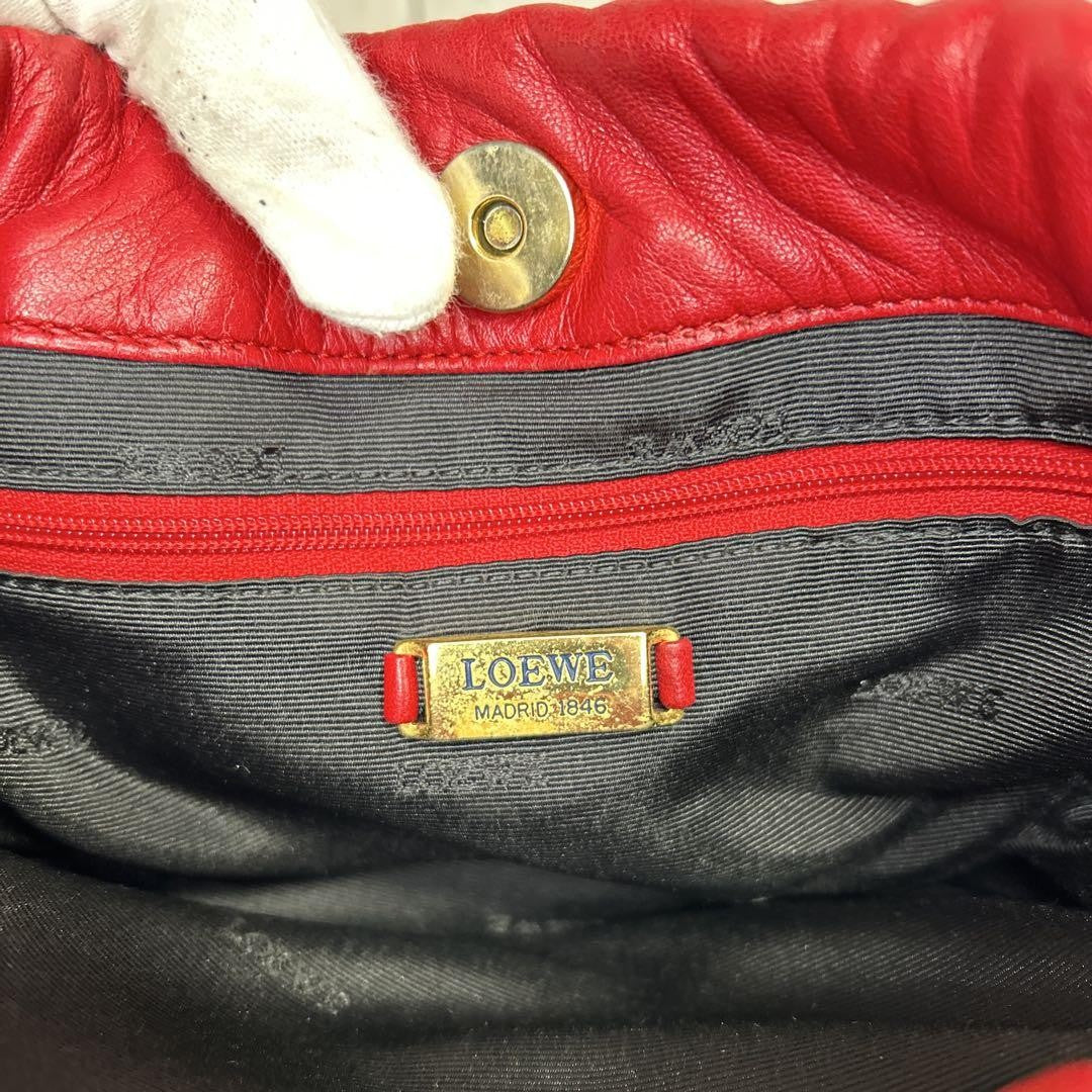 LOEWE Shoulder Bag Purse Anagram Leather Red Authentic