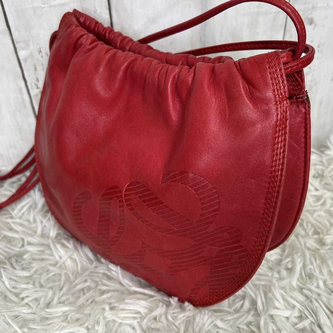 LOEWE Shoulder Bag Purse Anagram Leather Red Authentic