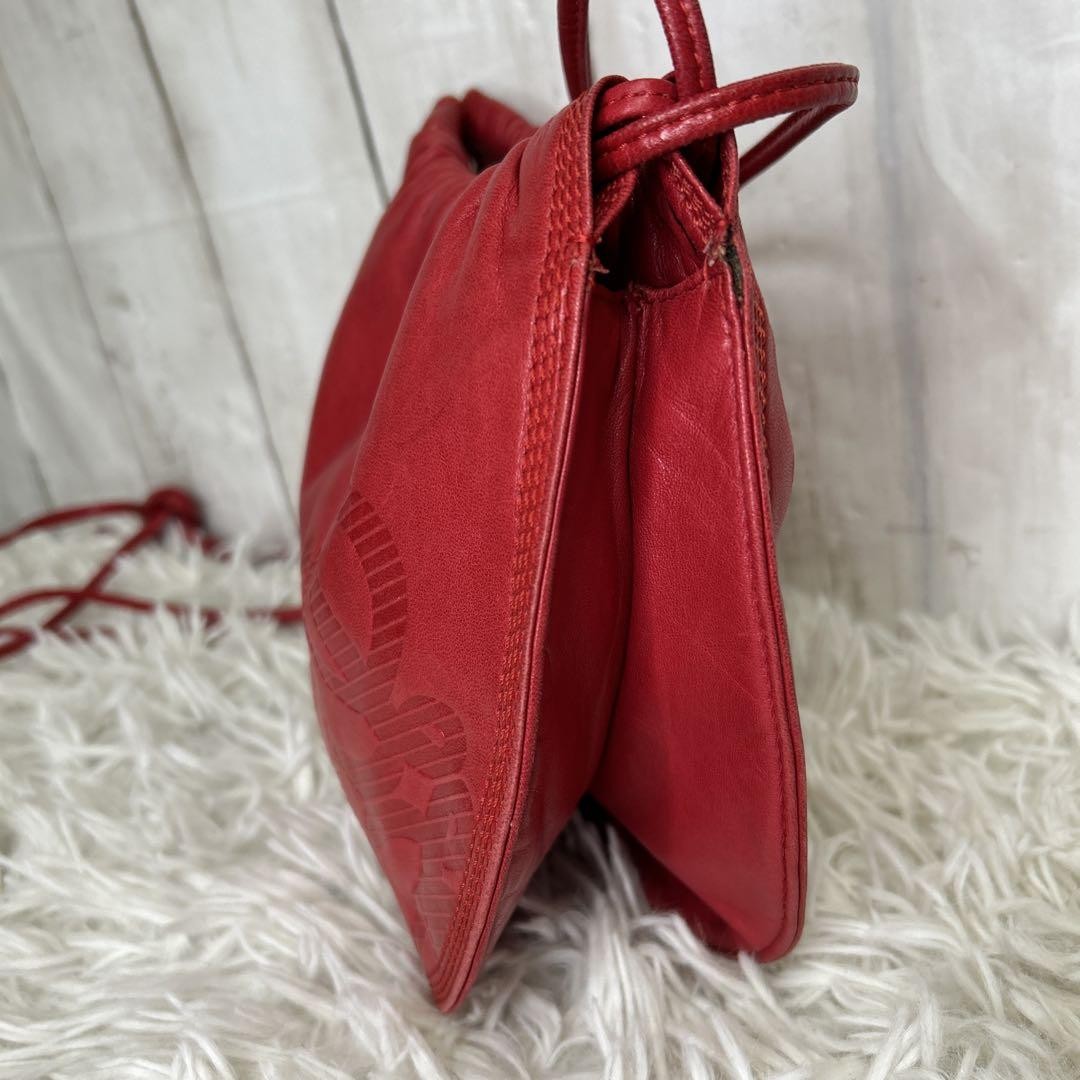 LOEWE Shoulder Bag Purse Anagram Leather Red Authentic