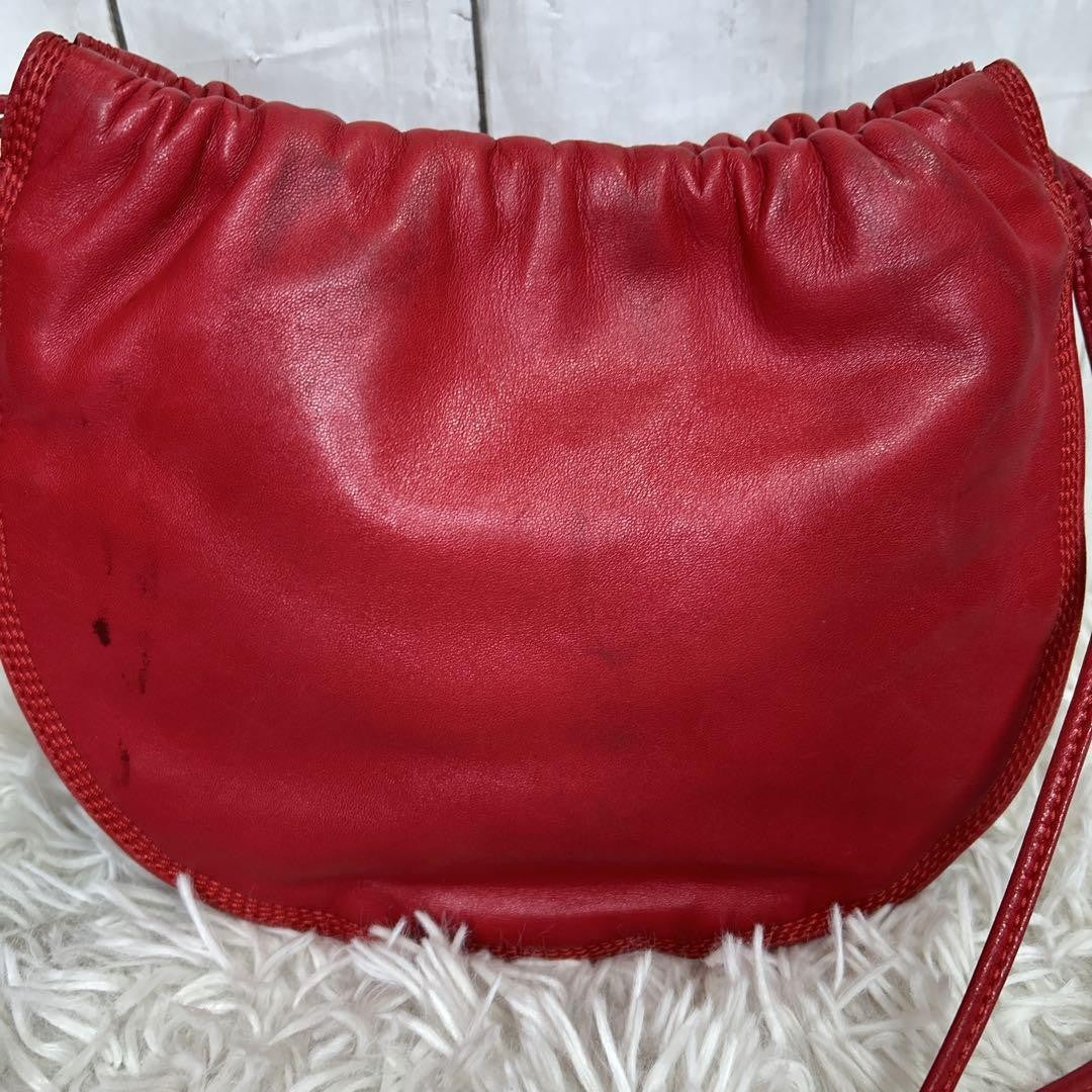 LOEWE Shoulder Bag Purse Anagram Leather Red Authentic