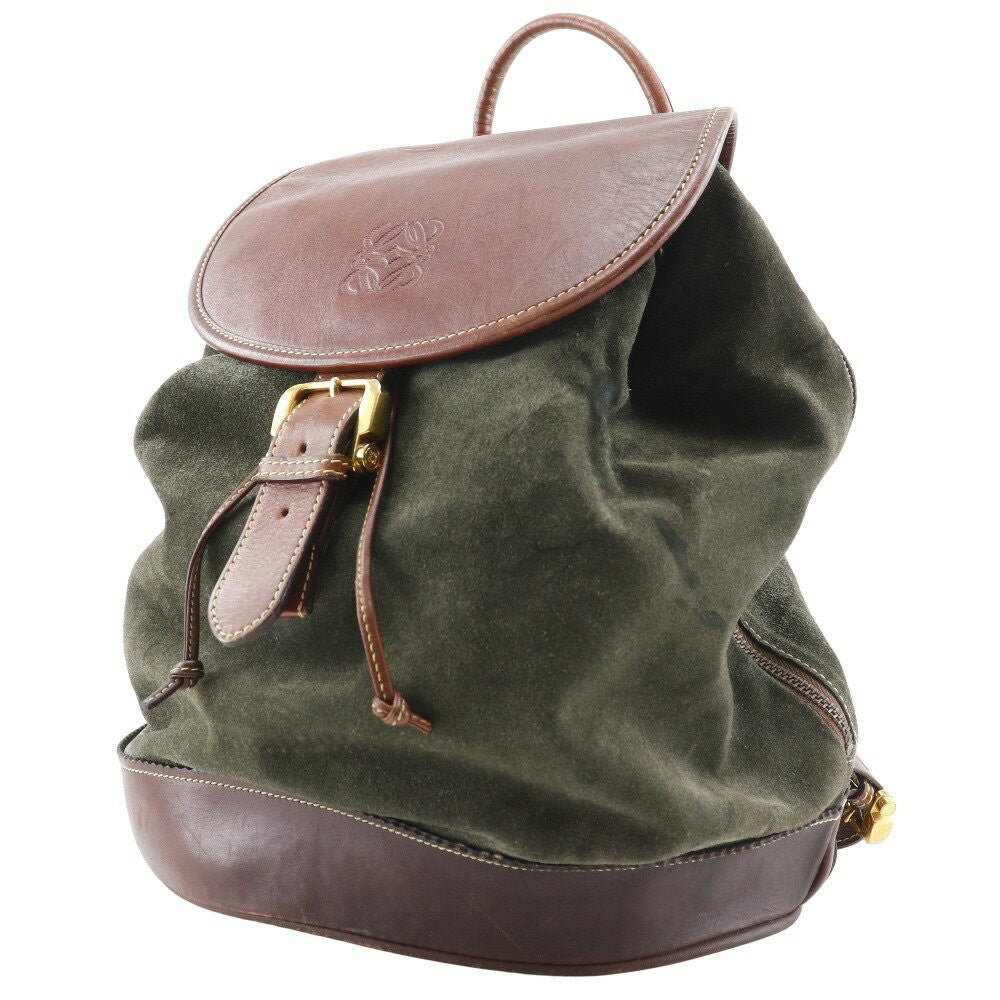 LOEWE Backpack Anagram Suede Green Authentic