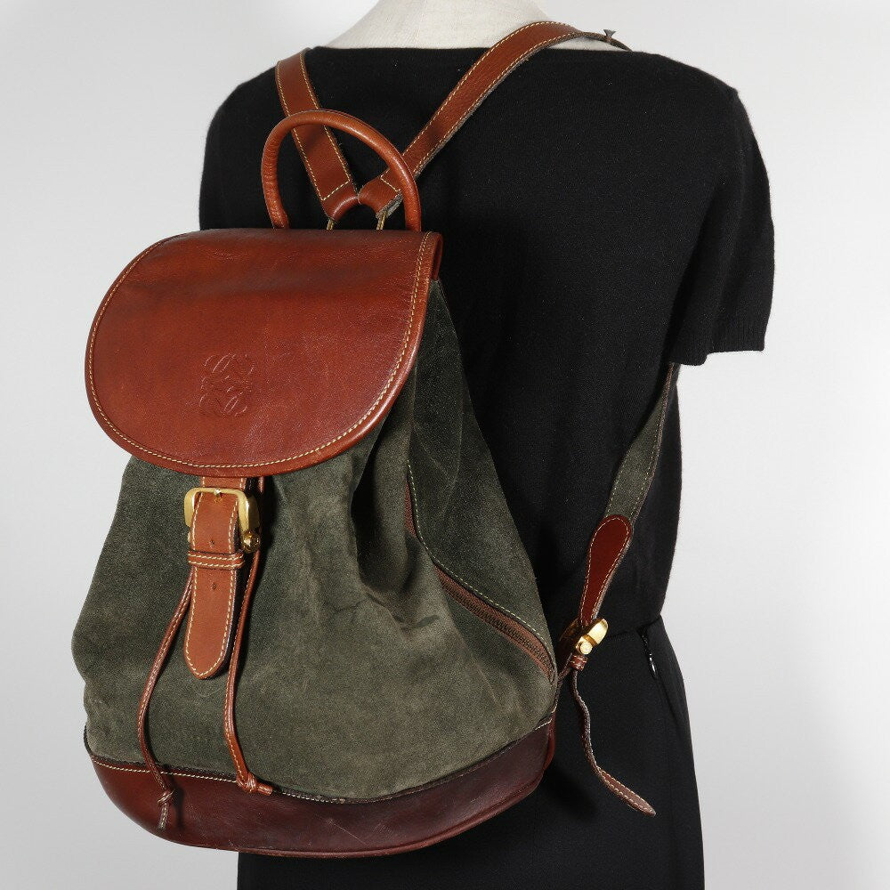 LOEWE Backpack Anagram Suede Green Authentic