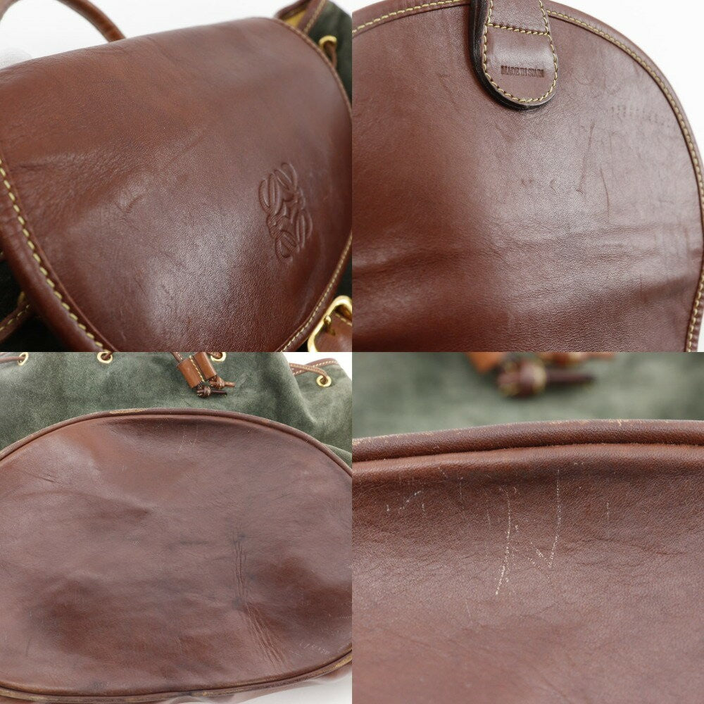 LOEWE Backpack Anagram Suede Green Authentic