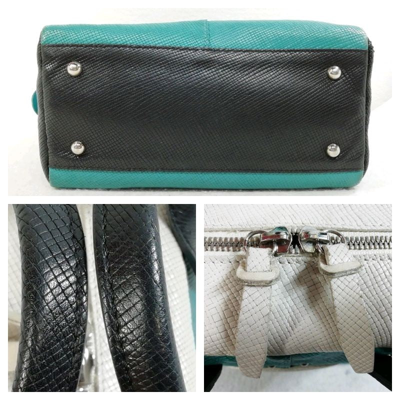 Longchamp Hand Bag Tote Bag Leather Blue Black White Authentic