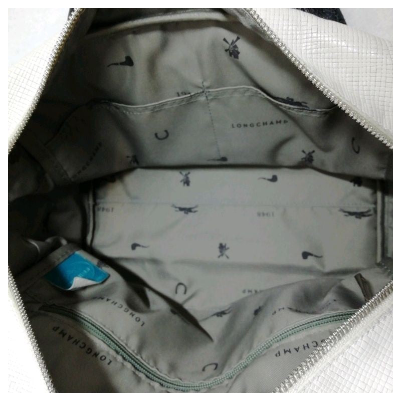 Longchamp Hand Bag Tote Bag Leather Blue Black White Authentic