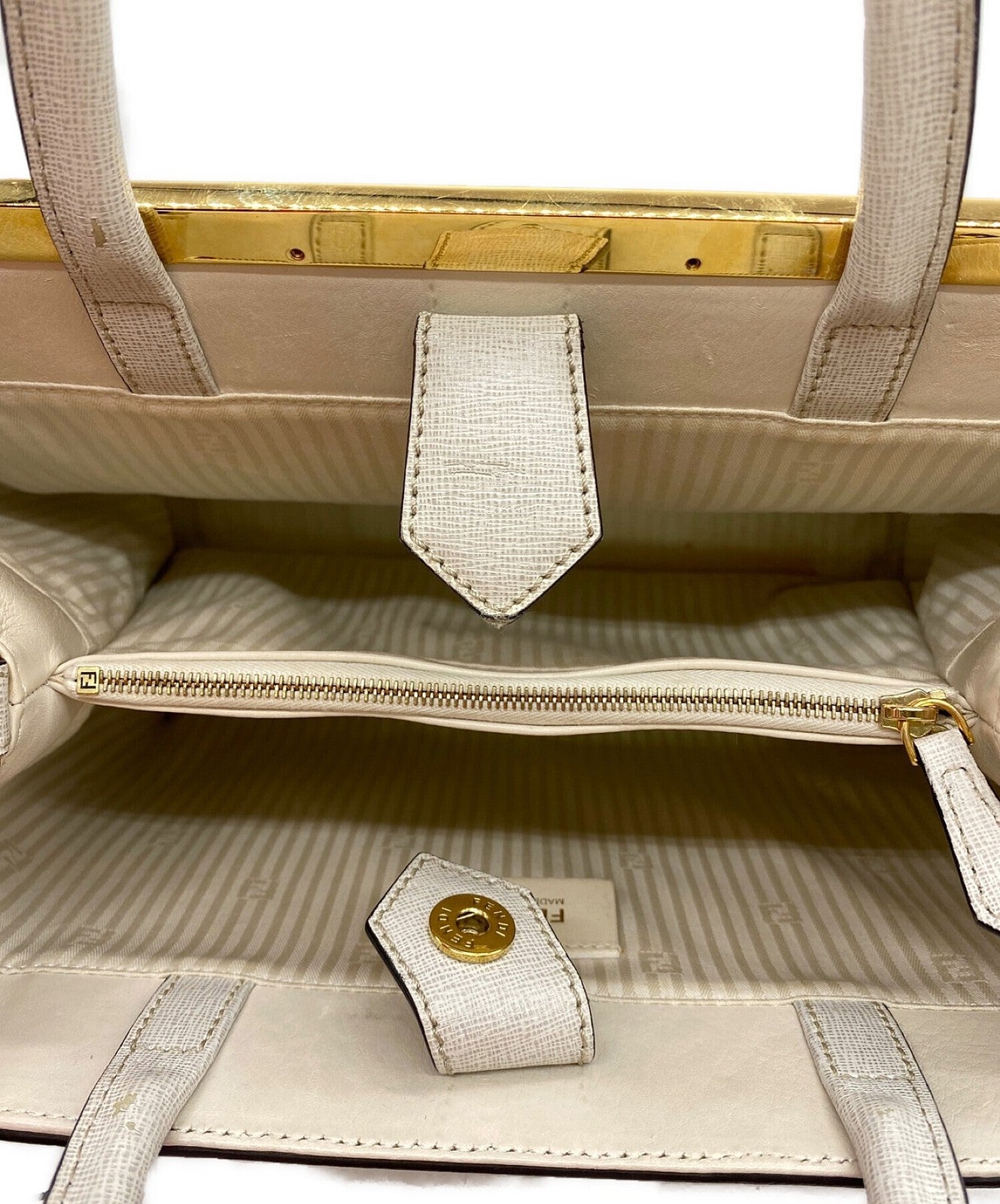 FENDI Hand Shoulder Bag Tote Purse 2way Beige Authentic