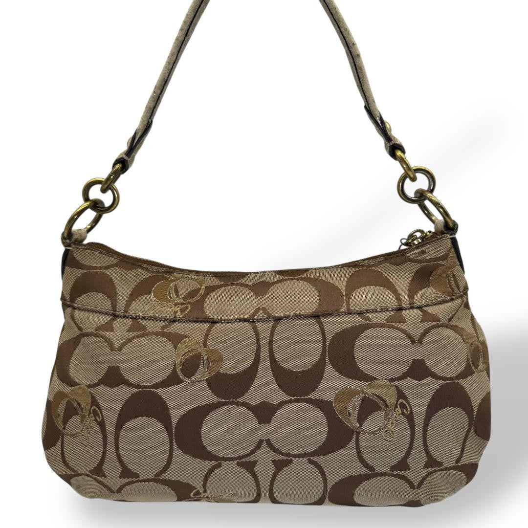 COACH Shoulder Bag Purse 2way Turn Lock Gold Brown Authentic