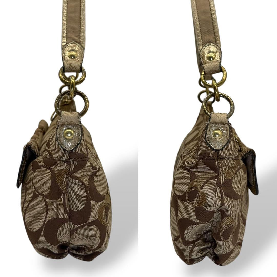 COACH Shoulder Bag Purse 2way Turn Lock Gold Brown Authentic