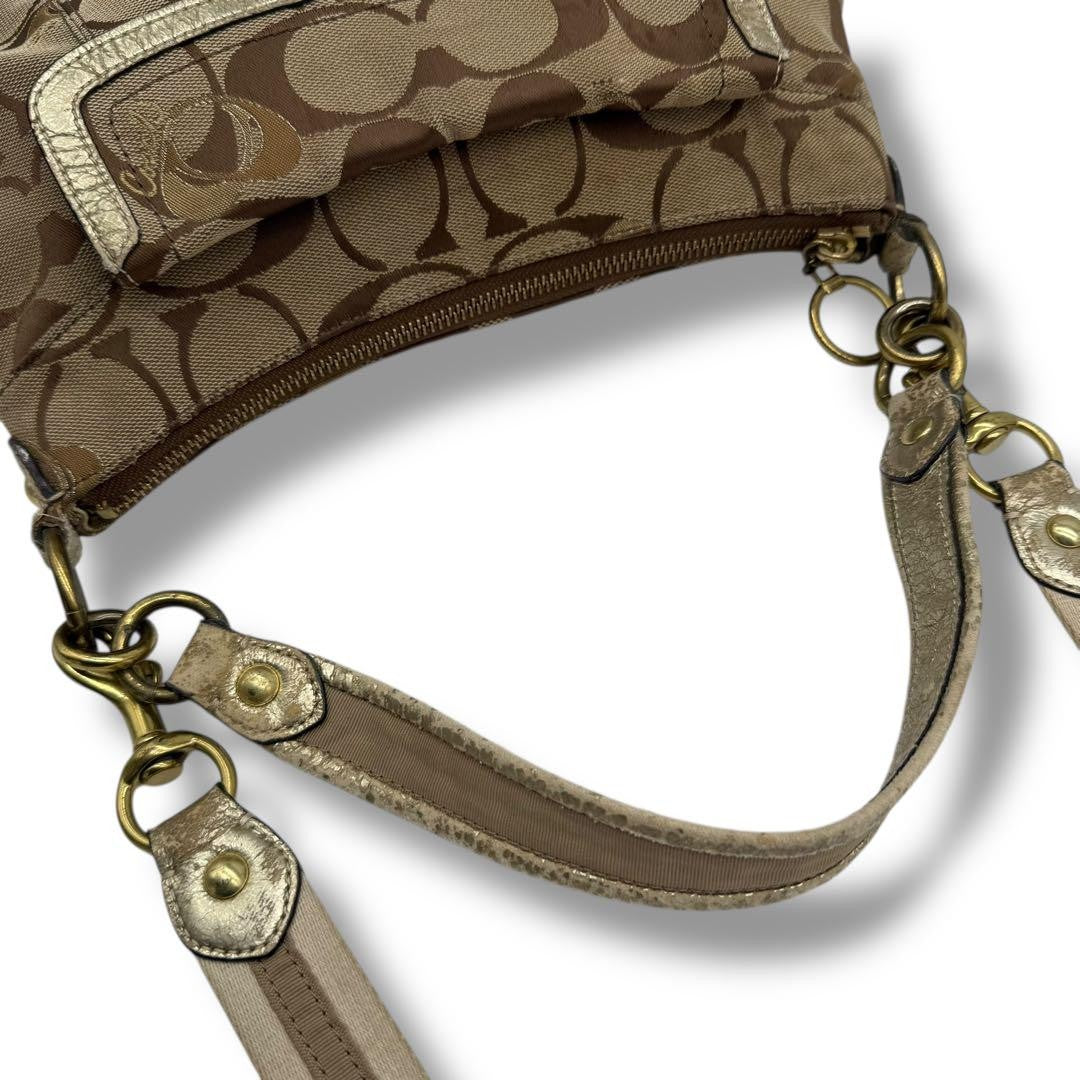 COACH Shoulder Bag Purse 2way Turn Lock Gold Brown Authentic