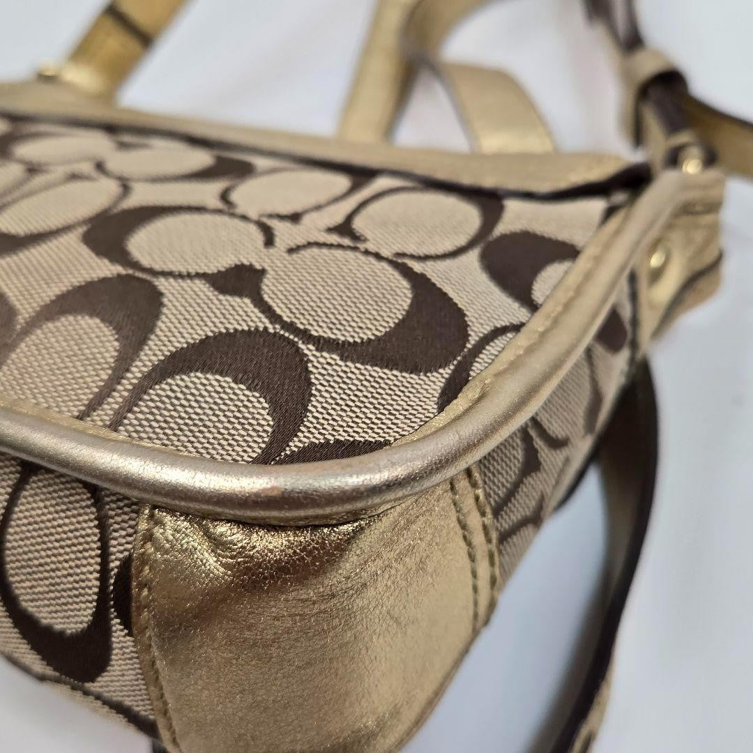 COACH Shoulder Bag Purse Signature Canvas Leather Authentic