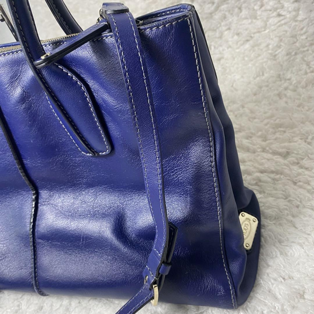 TOD'S Hand Shoulder Bag Tote Purse 2way D Bag Leather Blue Authentic