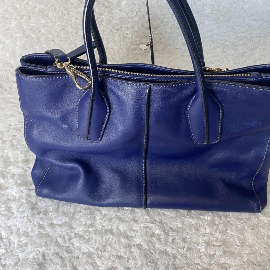 TOD'S Hand Shoulder Bag Tote Purse 2way D Bag Leather Blue Authentic