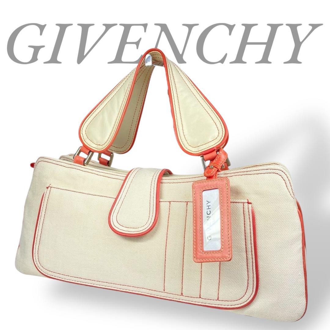 GIVENCHY Hand Bag Tote Purse Canvas Pink Beige Authentic