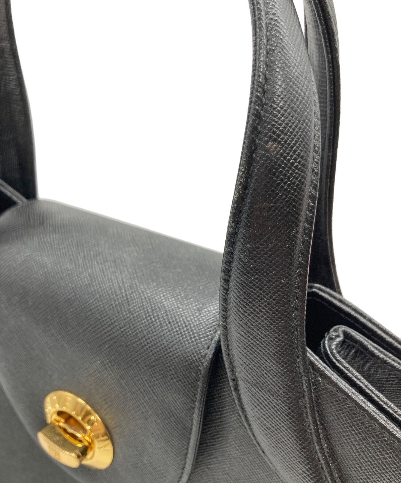 GIVENCHY Hand Bag Tote Purse OLD Turn Lock Black Authentic