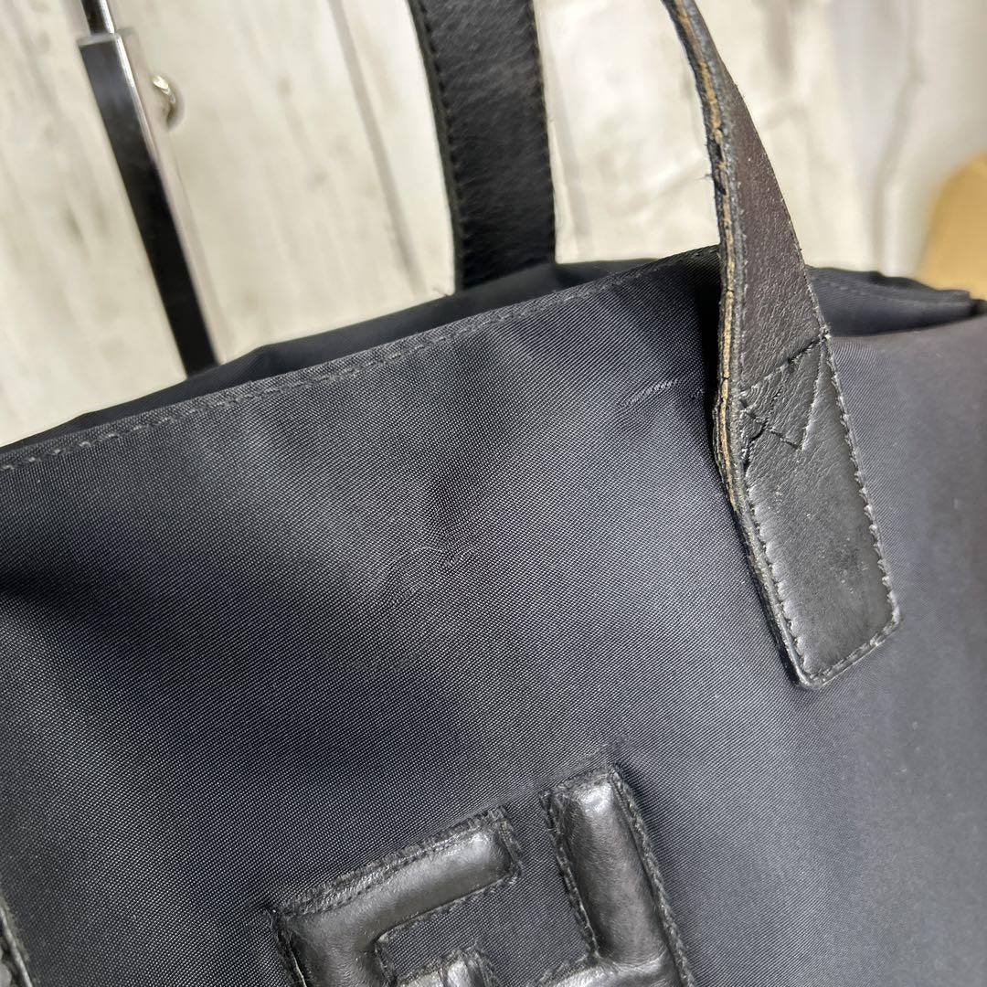 FENDI Hand Shoulder Bag Tote Purse FF Nylon Black Authentic
