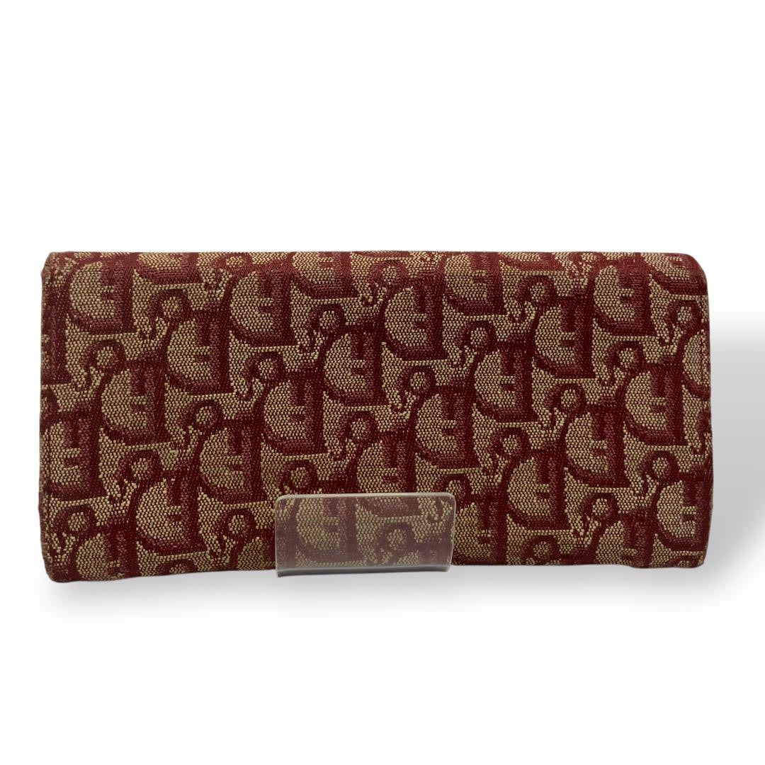 Christian Dior Flap Wallet Long Purse Trotter Canvas Leather Beige Red Authentic