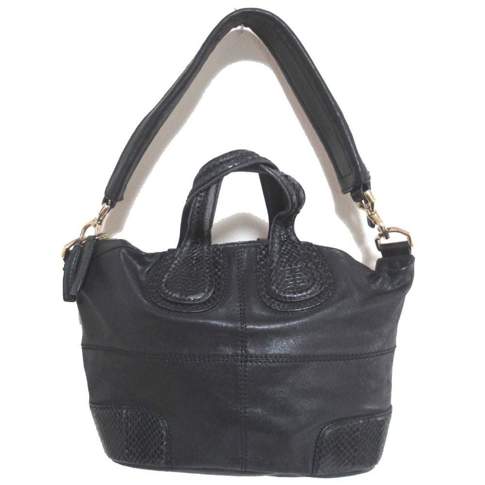 GIVENCHY Nightingale Bag Shoulder Hand Tote Purse Black Leather Vintage Auth