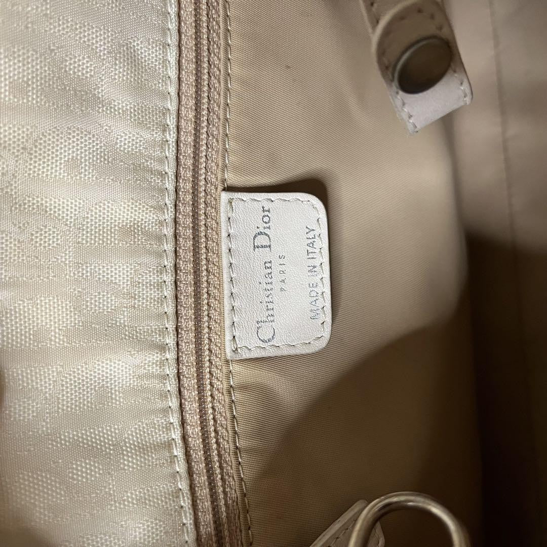 Christian Dior Hand Bag Tote Purse Trotter Leather Canvas White Authentic