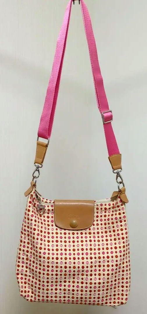 Longchamp shoulder bag Le Pliage Purse Pink Canvas Leather Authentic Women's