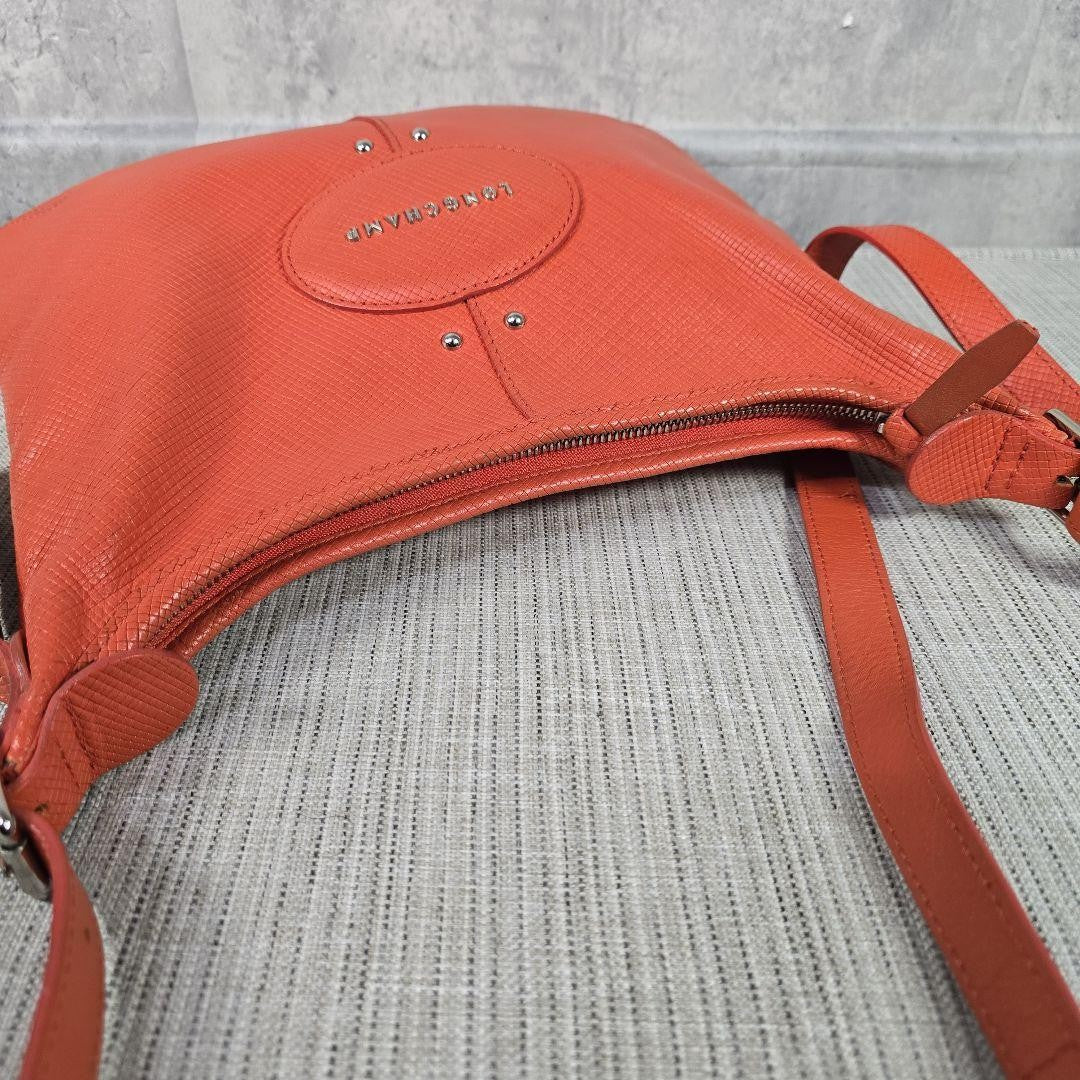 Longchamp shoulder bag Purse Orange Leather Authentic crossbody Women's Used