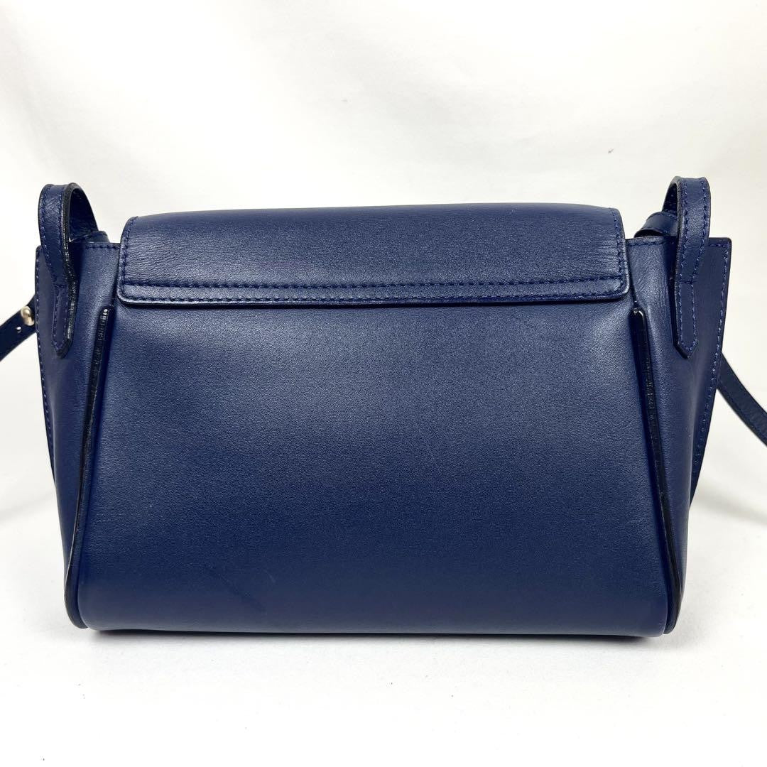 Longchamp Shoulder Bag Purse Logo Leather Navy Gray Authentic