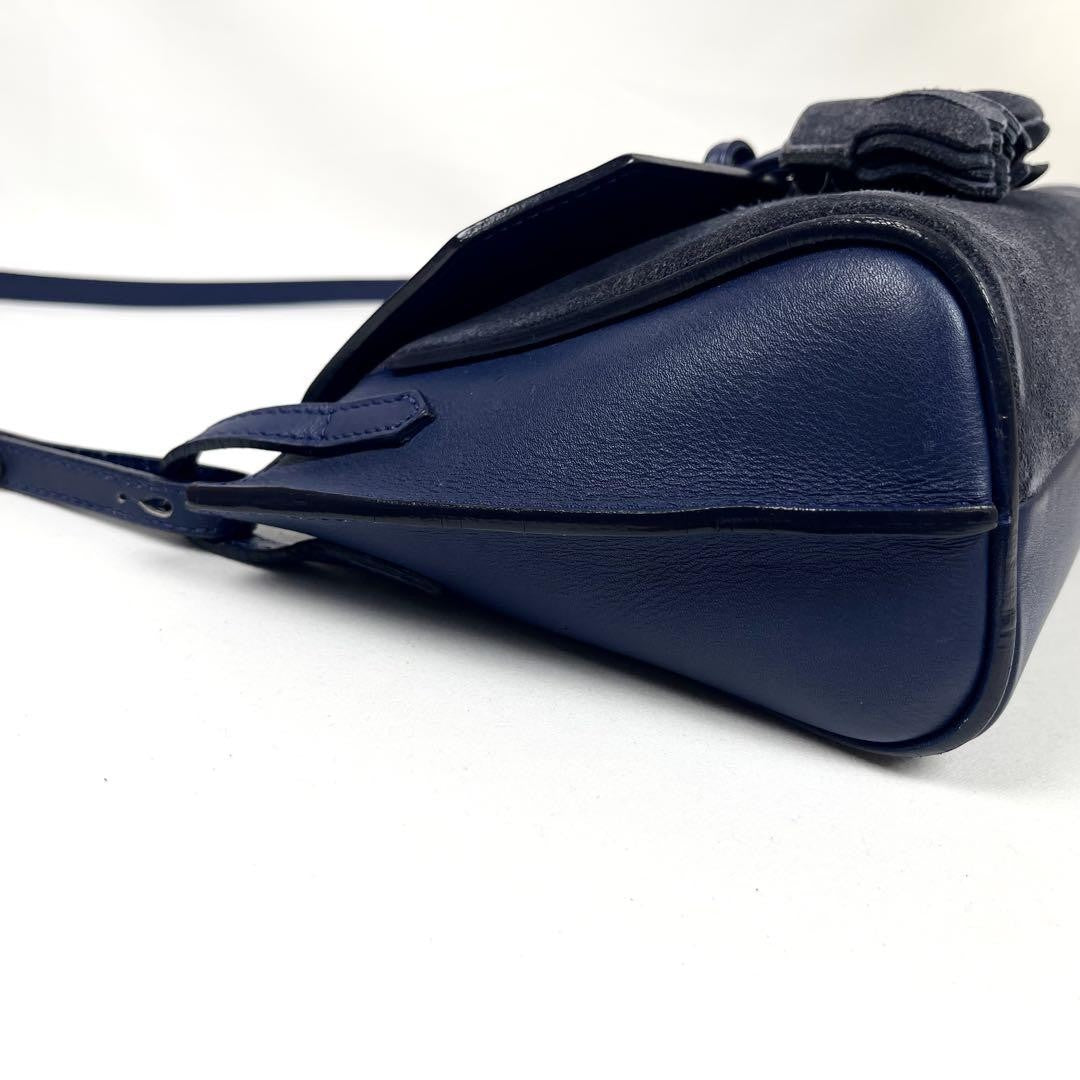 Longchamp Shoulder Bag Purse Logo Leather Navy Gray Authentic