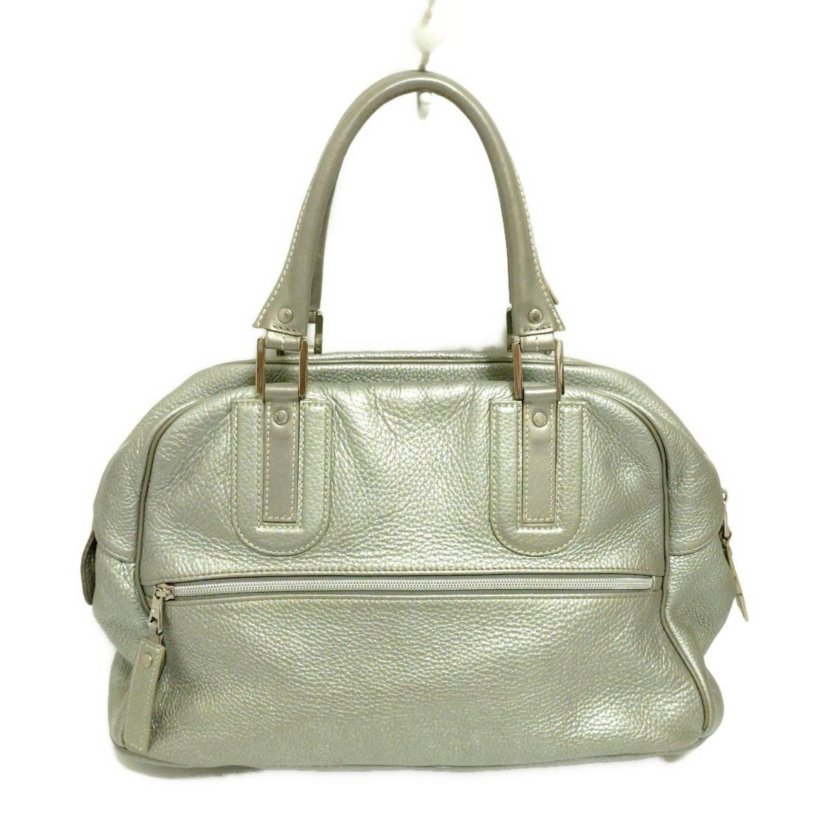 Longchamp Boston Bag Hand Bag Tote Purse Leather Silver Authentic