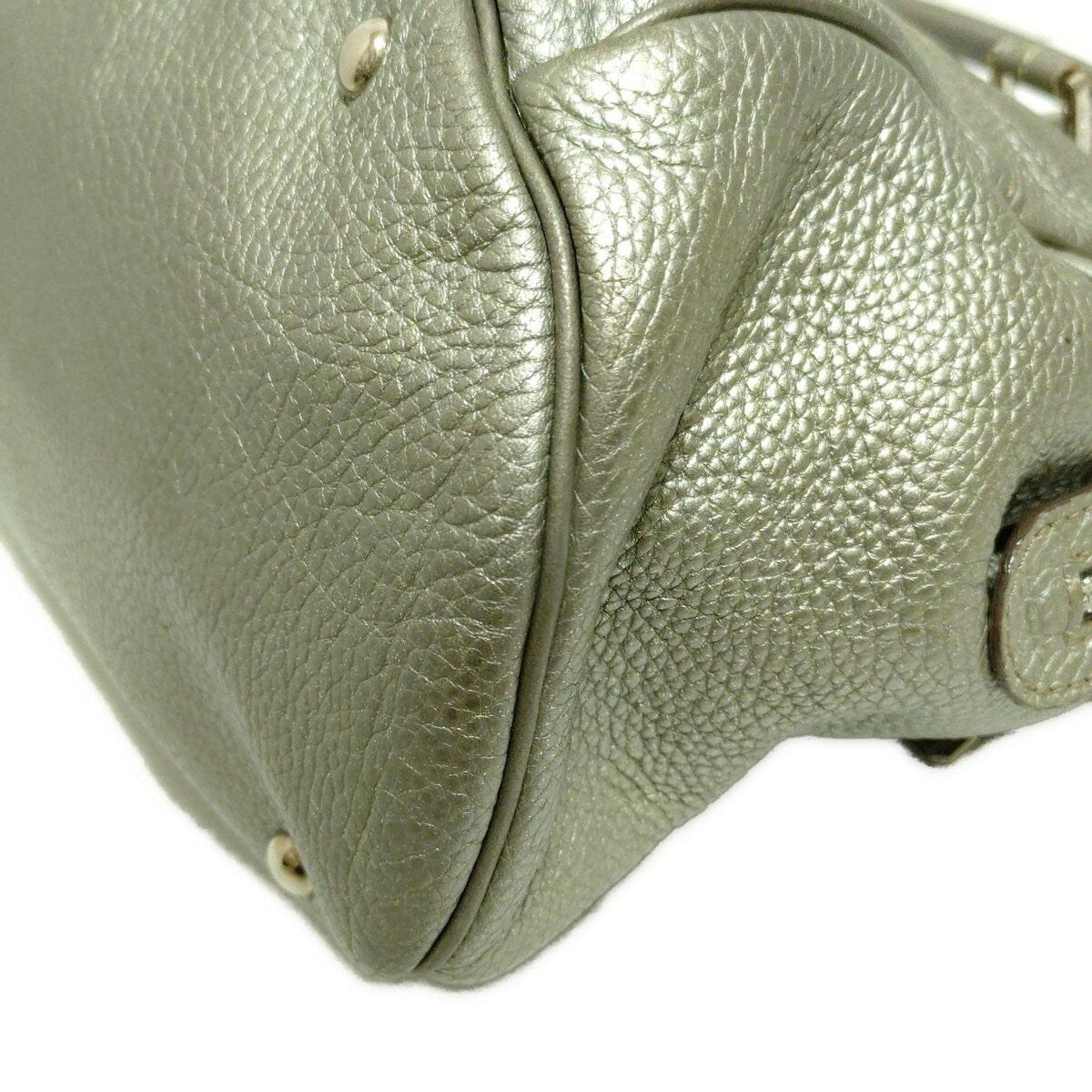 Longchamp Boston Bag Hand Bag Tote Purse Leather Silver Authentic