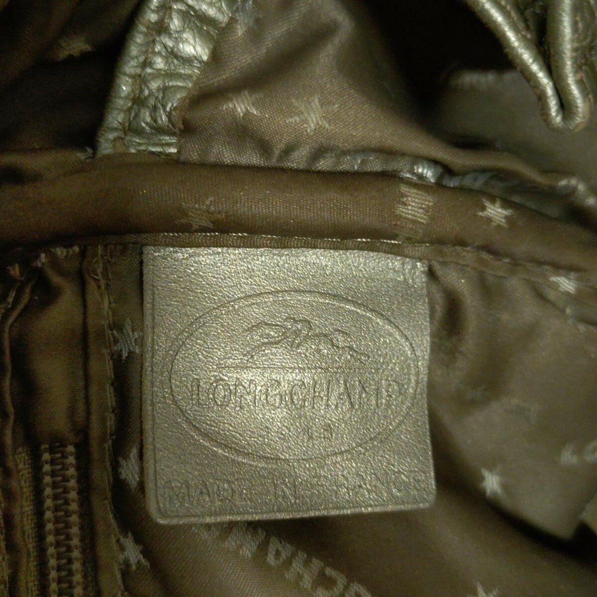 Longchamp Boston Bag Hand Bag Tote Purse Leather Silver Authentic