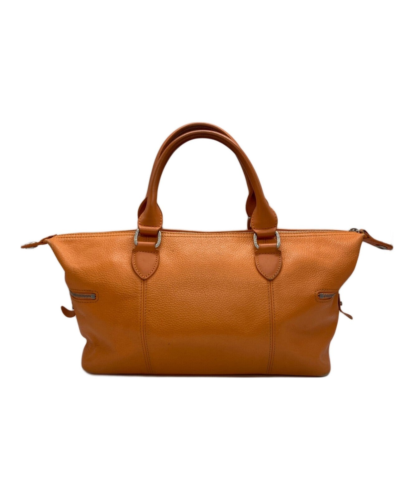 Longchamp Mini Boston Bag Hand Bag Tote Purse Leather Orange Authentic