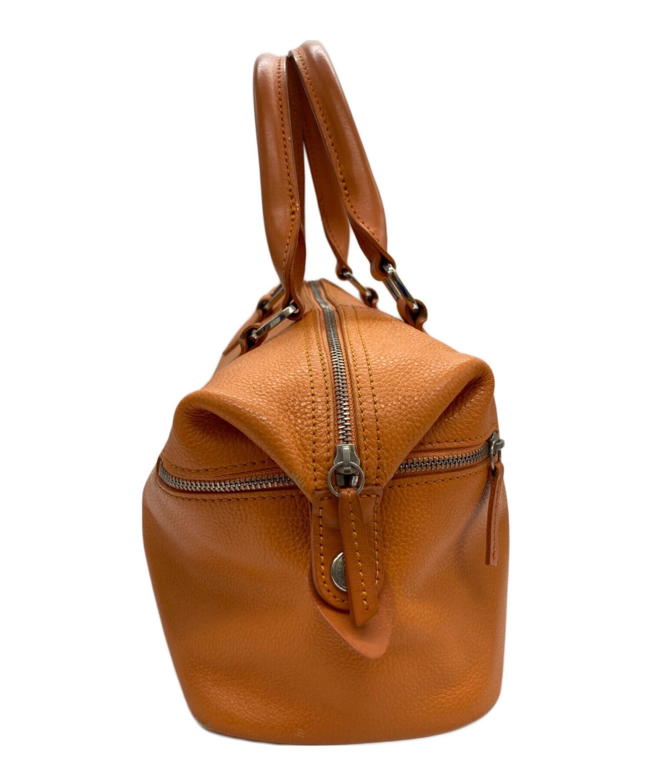 Longchamp Mini Boston Bag Hand Bag Tote Purse Leather Orange Authentic