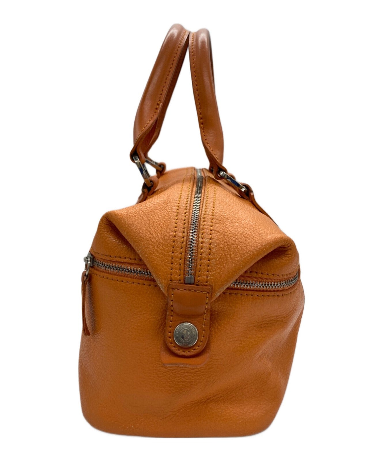 Longchamp Mini Boston Bag Hand Bag Tote Purse Leather Orange Authentic
