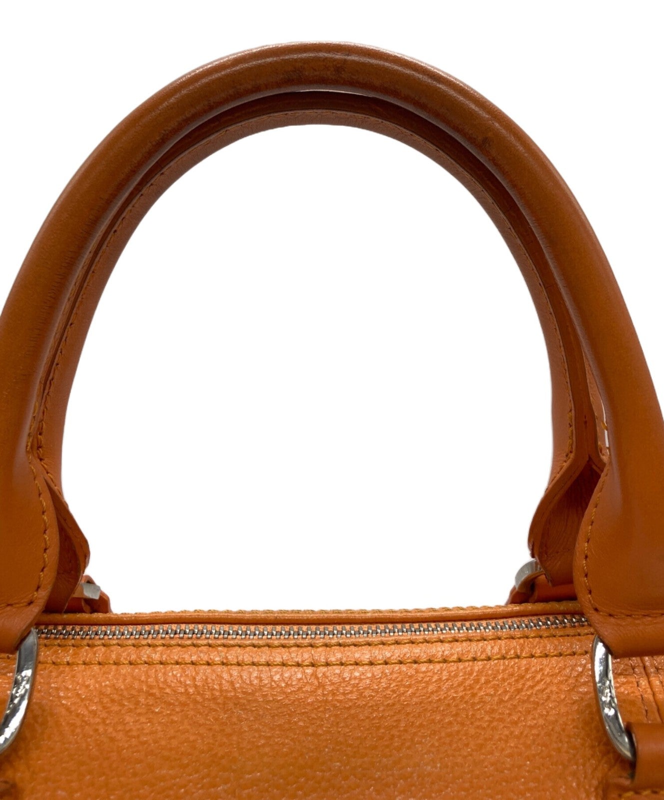 Longchamp Mini Boston Bag Hand Bag Tote Purse Leather Orange Authentic