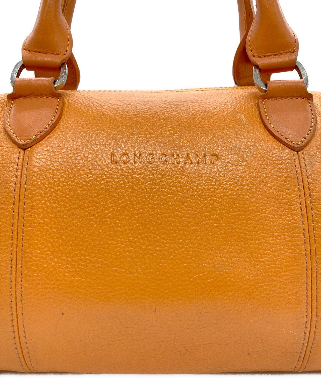 Longchamp Mini Boston Bag Hand Bag Tote Purse Leather Orange Authentic