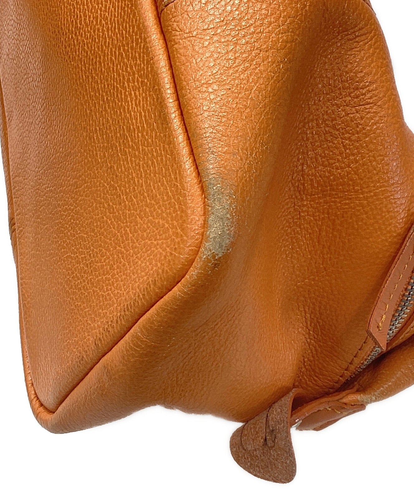 Longchamp Mini Boston Bag Hand Bag Tote Purse Leather Orange Authentic